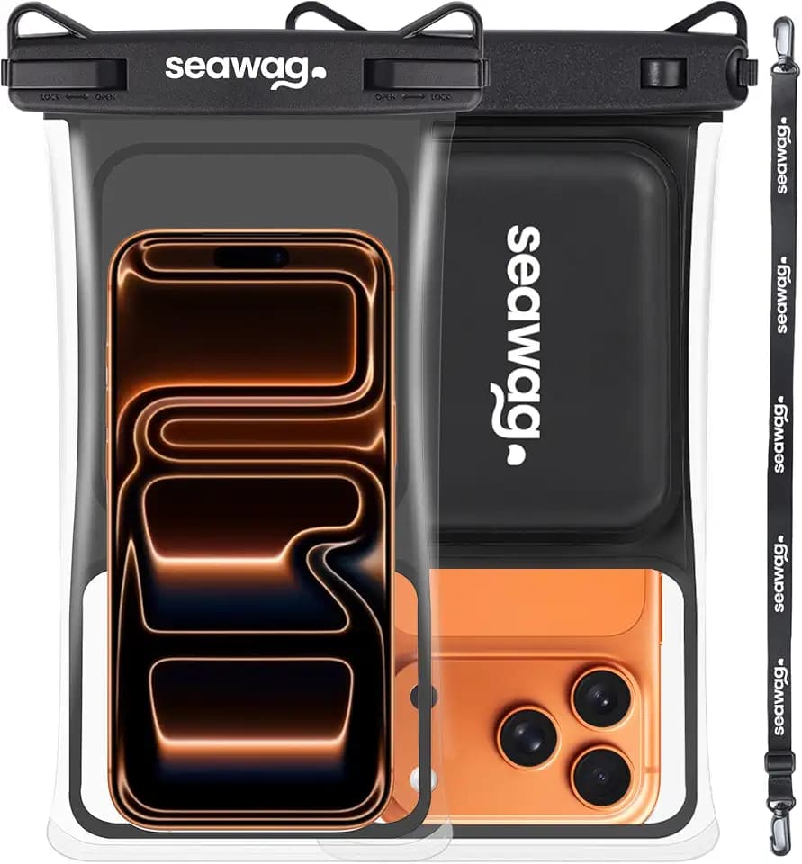 SEAWAG Waterproof Phone Pouch that Cannot Sink, IPX8 Floating Foam Case up to 7.5in PRO Underwater Dry Bag for iPhone & Samsung, Touchscreen, Lanyard, Snorkeling Boating Black