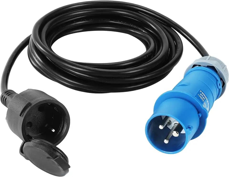 1M CEE-Adapterleitung, 230V/16A CEE Adapter, 3-Polig CEE Stecker, IP44 CEE Kabel, Verlängerungskabel mit CEE-Winkelkupplung, Camping Stromadapter, Wohnwagen Zubehör für Camping