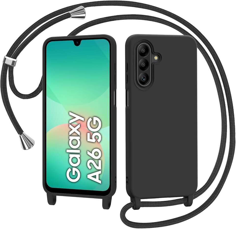 AOMYKE Handyhülle für Samsung Galaxy A26 5G Hülle mit Band, Handyband Samsung Galaxy A26 5G Hülle zum Umhängen Schutzhülle mit Kette Kordel Weich TPU Liquid Silikon Case, Schwarz
