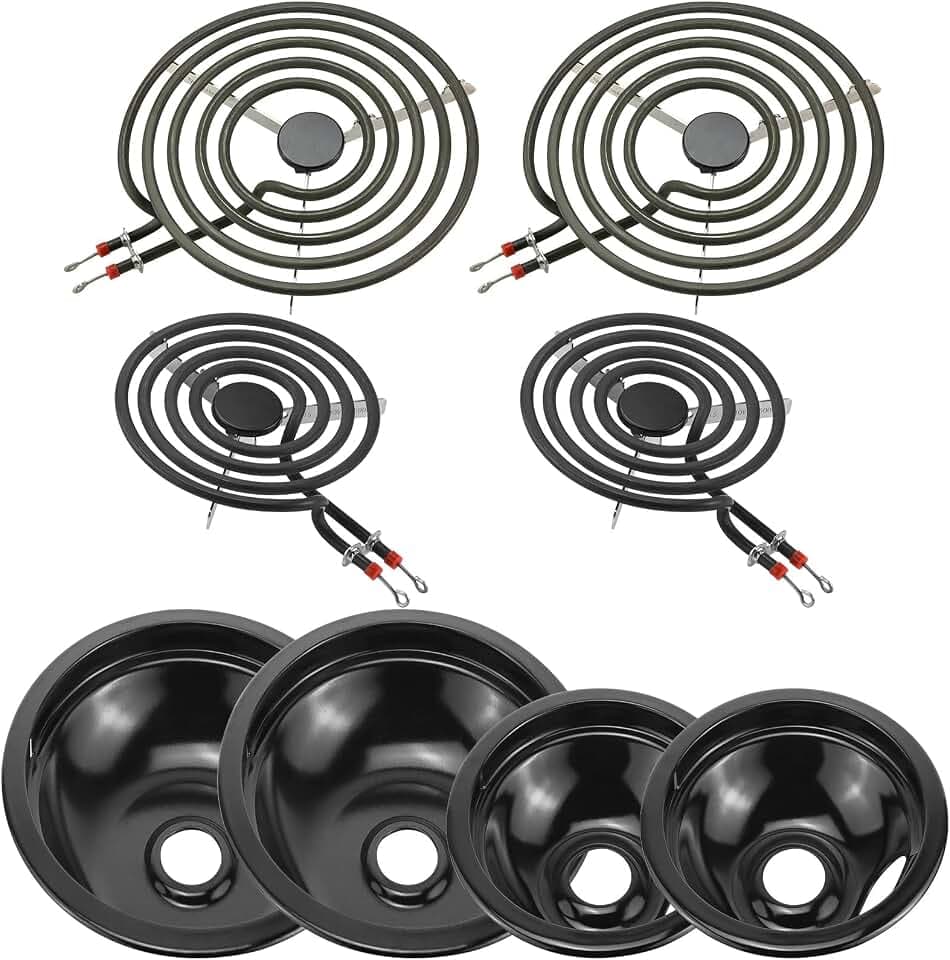 5304430149 5304430150 Black Porcelain Drip Pans & MP22YA Electric Stove Burner Replacement for Kenmore/Tappan/Frigidaire Stove, Include 2 x 6" & 2 x 8" Stove Drip Pans and Stove Burners Replacement