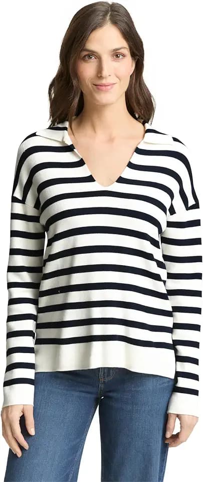 TOM TAILOR Damen Strick-Polo mit Streifen