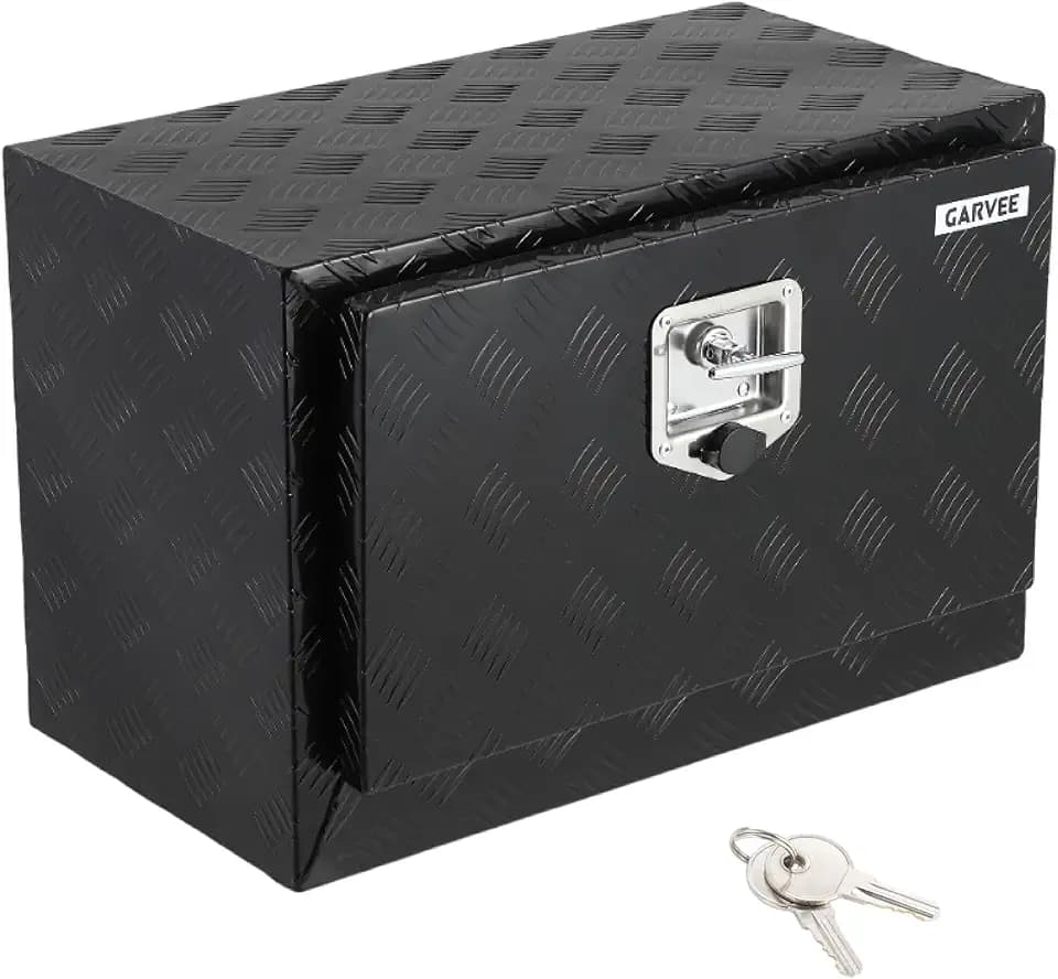 Garvee 24"x14"x16" Underbody Truck Tool Box - Heavy Duty Aluminum Diamond Plate Lockable Storage Box with T-Handle Latch & Keys, Waterproof Pickup Trailer Van Under-Vehicle Cargo Box, Black