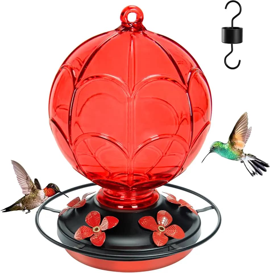 26 OZ Glass Hummingbird Feeder for Outdoors Hanging, Red