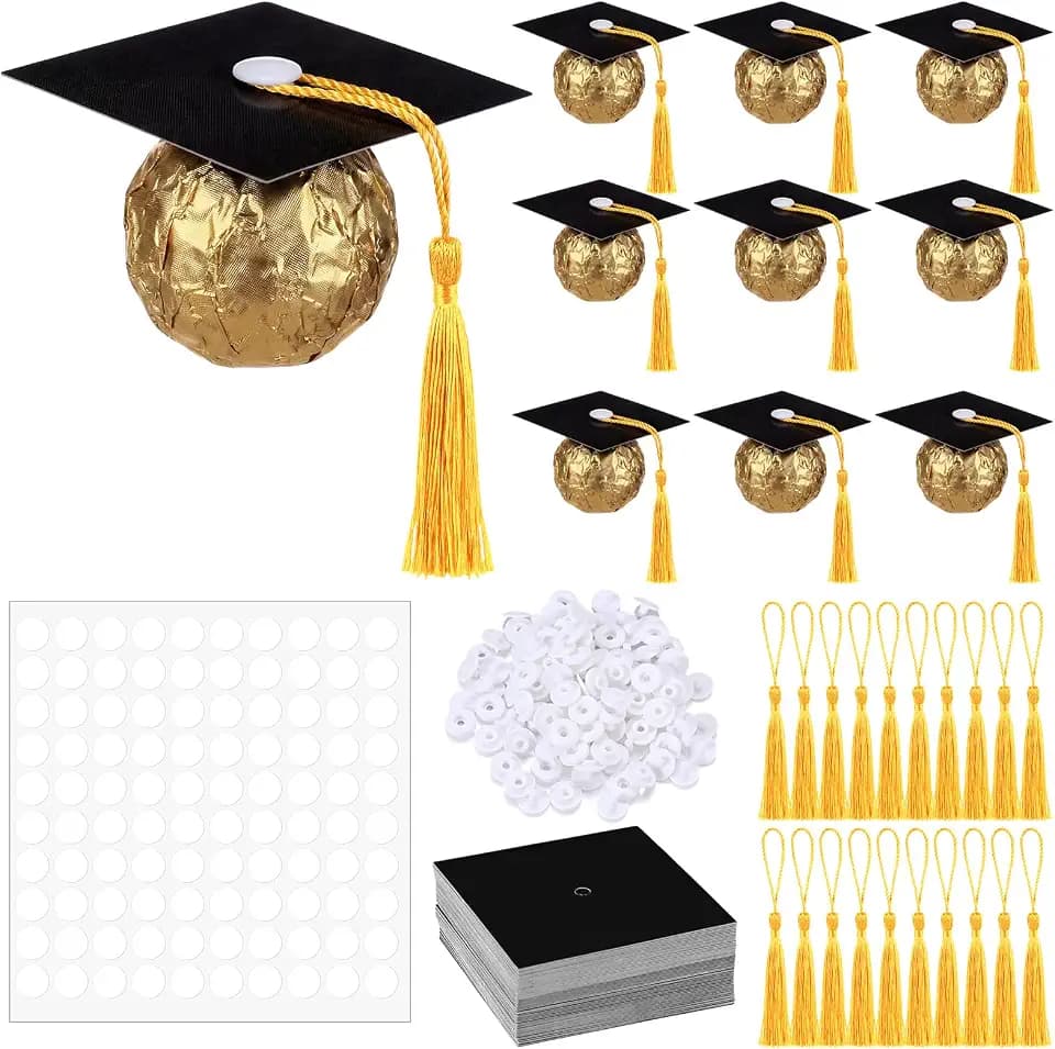 Junkin 60 Pcs Graduation Caps Chocolate Decoration Cupcake Toppers Mini Grad Caps with Tassels, DIY Cake Chocolate Candies Decorations for Graduation Party Supplies(Black)