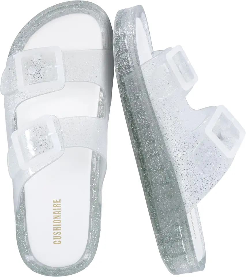CUSHIONAIRE Pool-K Jelly Sandals for Girls, Water Friendly Slip-On Slides with Double Adjustable Buckles, Comfortable Everyday Wear Kids Sandals