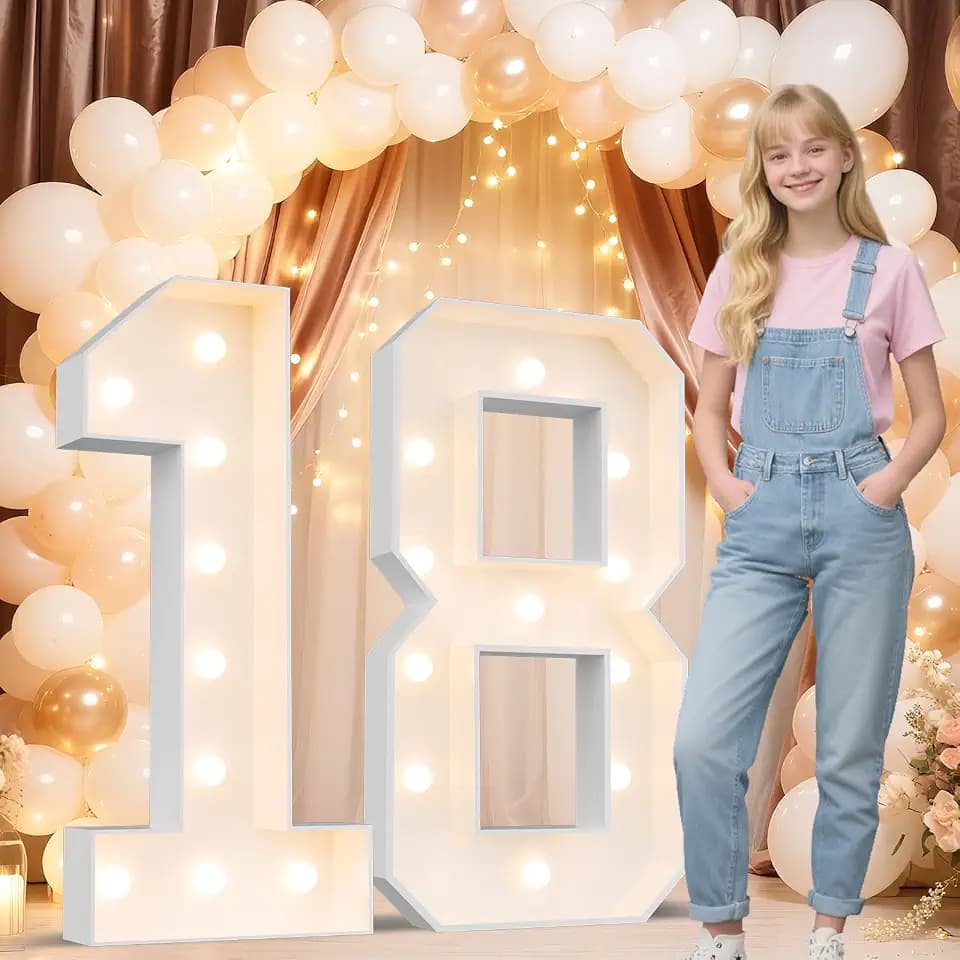 Ledido Easy-Assemble 4FT Warm White Marquee Light Up Number 18 for Birthday