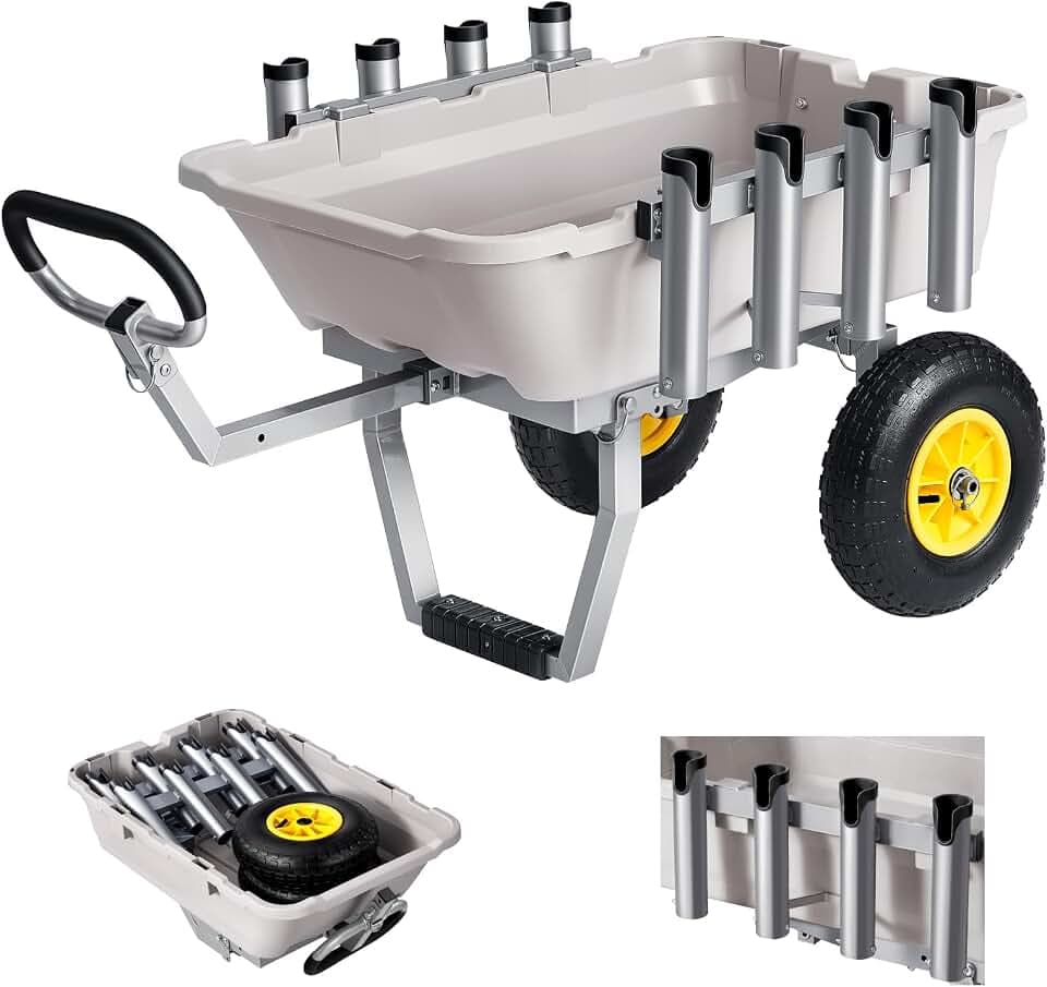 VEVOR Beach Fishing Cart, 200 lbs Load Capacity, Fishing Cart with Heavy-Duty Aluminum Alloy Frame, 13-Inch All-Terrain Tires, 8 Rod Holders, Strap, Easy to Clean, for Outdoor Camping Picnic
