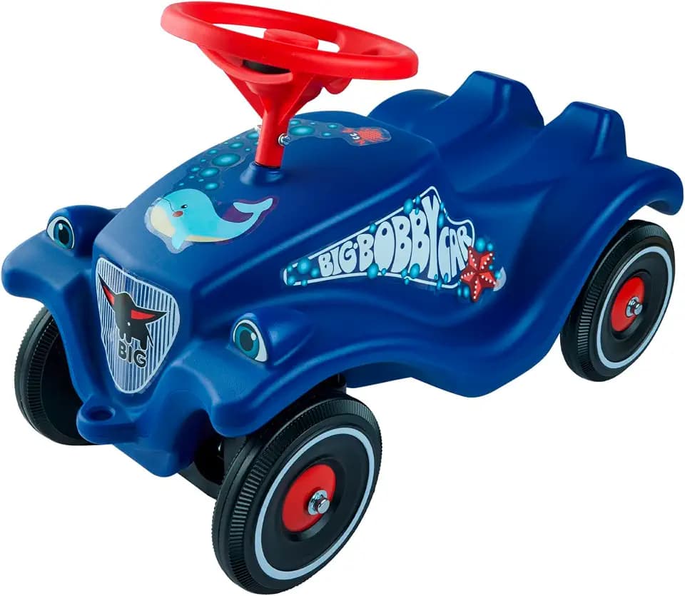 BIG-Bobby-Car Classic Ocean - Kinderfahrzeug mit Aufklebern in Ozean Design, für Jungen und Mädchen, belastbar bis zu 50 kg, Rutschfahrzeug für Kinder ab 1 Jahr, blau, Vlau
