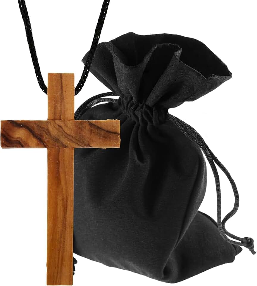 Kreuzanhänger Olivenholz aus Bethlehem, schwarze Kordel 80 cm, gesegnet