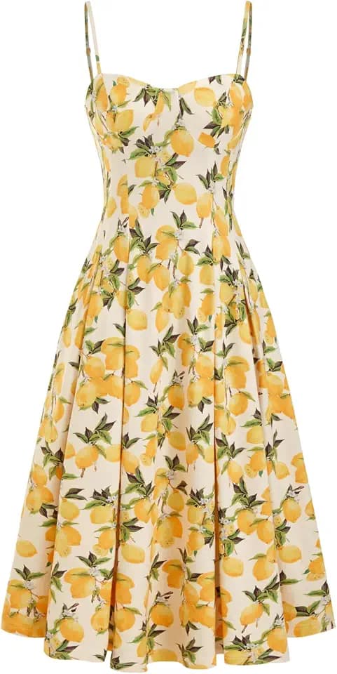 CIDER Women Sun Dresses Lemon Spaghetti Strap A Line Square Neck Maxi Dress Vacation Party Beach Outfits
