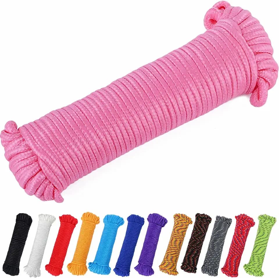 100 ft 1/4 inch (7mm) Polyester Rope (Nylon - Like Durability) Poly Flag Pole Clothes Line Camping Utility Good for Tie Pull Swing Climb Knot (Pink)