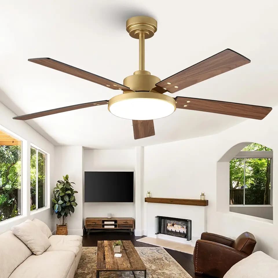 52 Inch Gold Ceiling Fans with Lights and Remote/APP, Modern Sleek