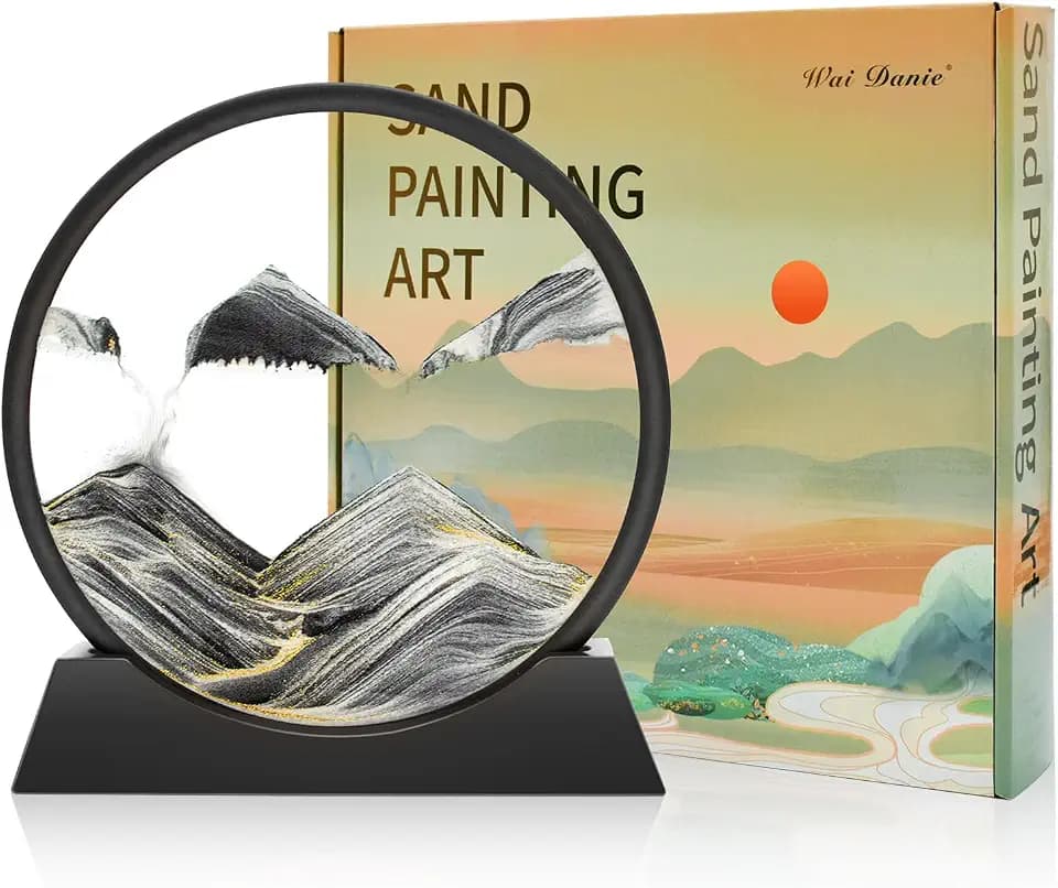Wai Danie Sandbilder zum Drehen 3D Sandscape - die Sandkunst in Tiefsee Fließende Sandmalerei Sandbild Geschenke Sanduhr Deko Aesthetic für Büro Wohnzimmer Schreibtisch Erwachsene (Schwarz,12”)