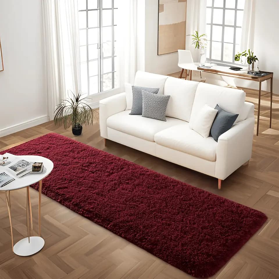 Fluffy Burgundy Red 2x4 Hallway Runner Rug