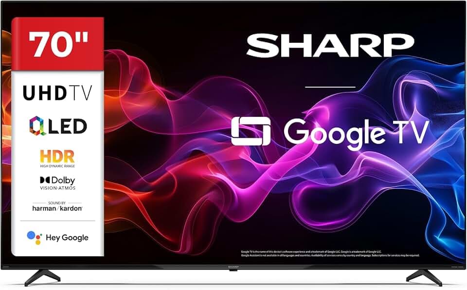 Sharp QLED Fernseher 70 Zoll Google TV - 4K UHD Smart TV mit Dolby Vision HDR, Dolby Atmos, Sound by Harman Kardon, Google Assistant und Triple-Tuner, QLED TV 70HP5765E (2026)