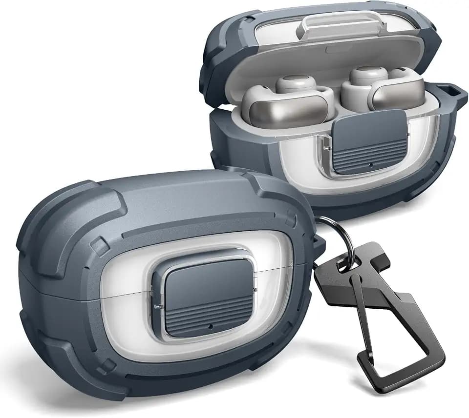 Dexnor for Bose Ultra Open Case with Drop-Proof Lock, Shockproof Rugged Bumper Cases Protective Cover with Carabiner & Keyring & Cleaner Kit for Bose Ultra Open 2024 Blue