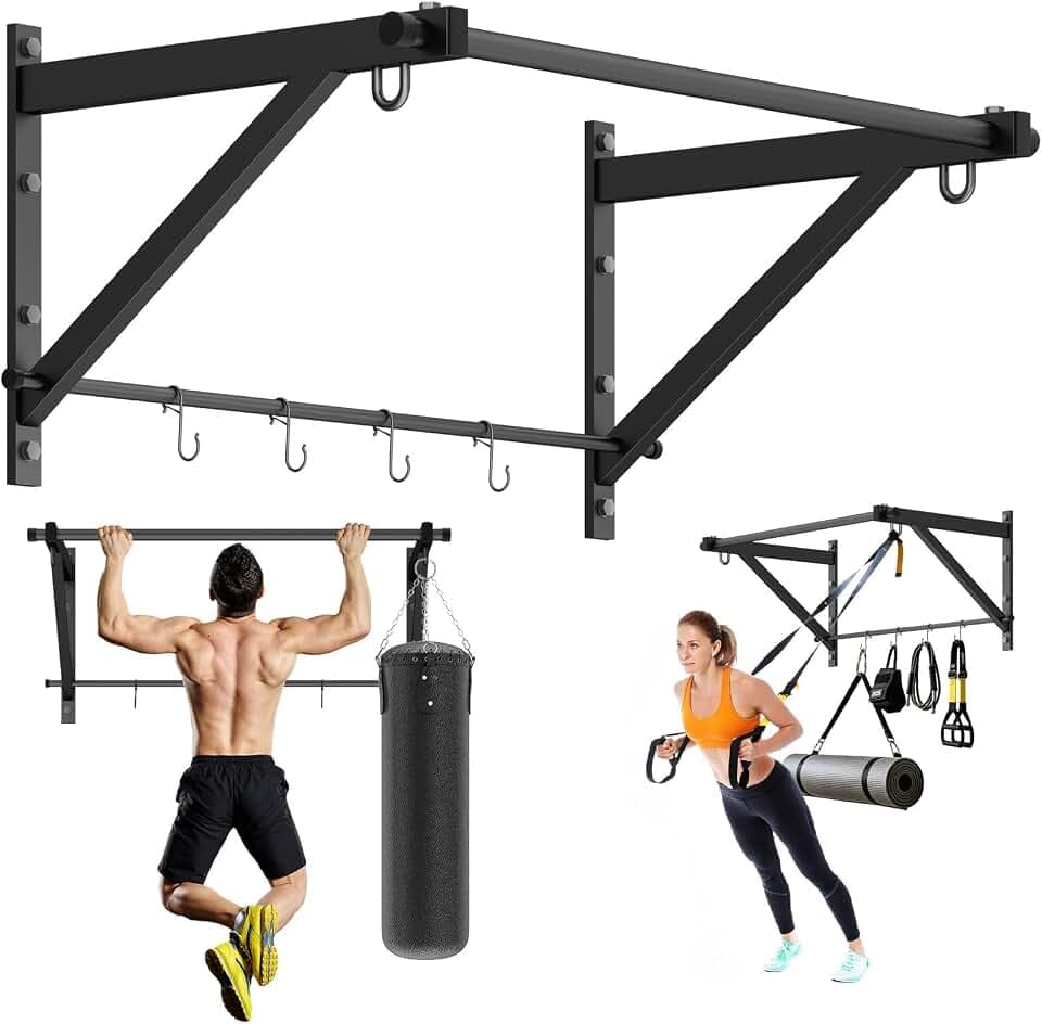 Adjustable Depth Wall Mounted Pull Up Bar 500LB Heavy Duty
