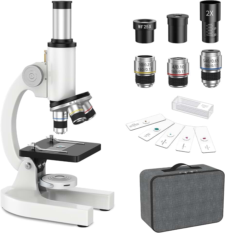 Mikroskop für Kinder Erwachsene Anfänger: 40-2000X Compound Biologie Mikroskop mit Slide Kit und Aufbewahrungskoffer - für Science Explore Education
