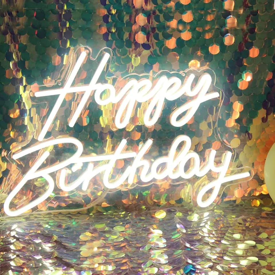 LED Neon Happy Birthday Schild Nachtlicht Geburtstagsfeier Dekorationen weiß USB betrieben dekorativ für Hintergrund Party Schlafzimmer Wanddekoration 5V