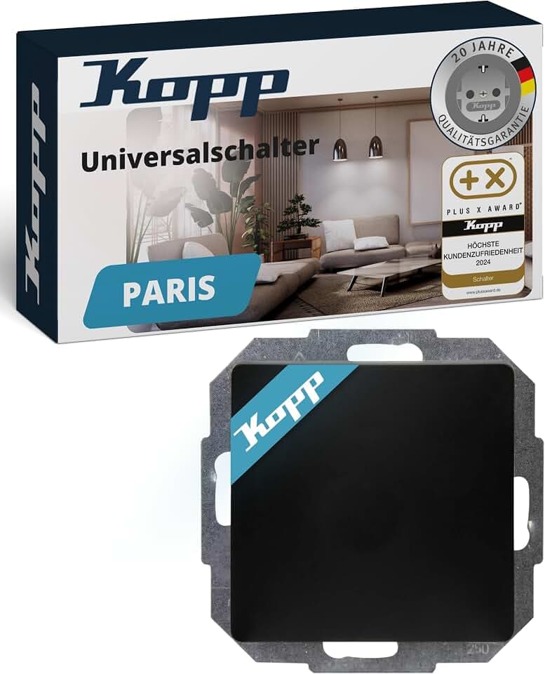 Kopp PARIS Universalschalter in Matt-Schwarz - Lichtschalter-Unterputz mit 10AX Schaltvermögen - Hochwertiger IP20 Schalter mit Steckklemmen - Stilvoller Wechselschalter-Unterputz 250V~