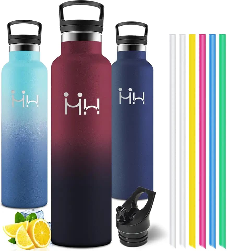 Motswedi Trinkflasche Edelstahl 1000 ml, mit Strohhalm, Edelstahl Trinkflasche, Doppelwandige Insulated, Isolierflasche, Wasserflasche Edelstahl, für Schule, Büro, Gym, Fahrrad, Rot & Schwarz
