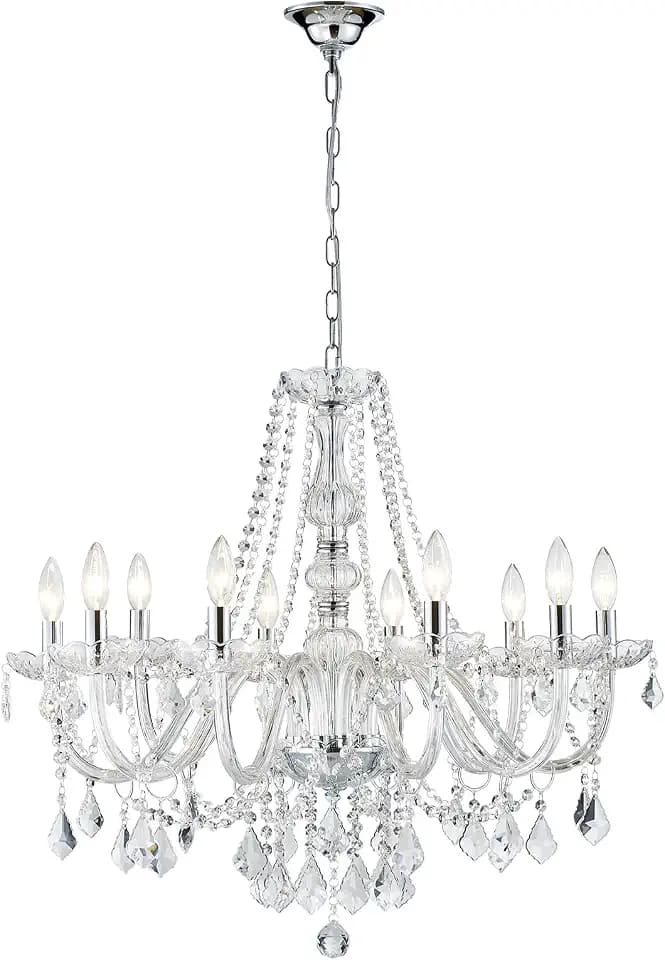 Large Crystal Chandelier, Modern Chrome Crystal Chandeliers for Dining Room Light Fixture, 10-Lights Large Pendant Light Fixtures Luxury Chandelier for Living Room Bedroom Foyer Entryway D26.8''