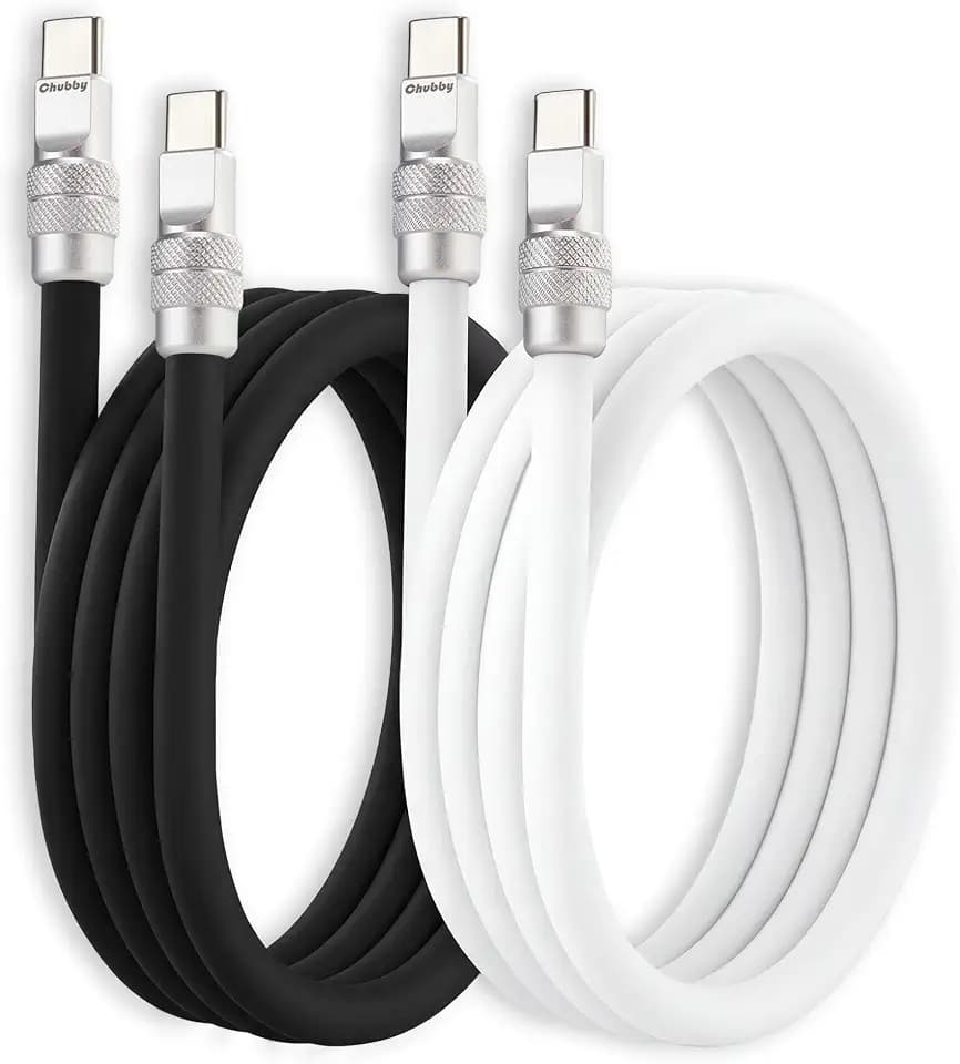 chubbycable 240W Silicone USB C to C Cable, 2 Pack, Black+White, 4.9FT