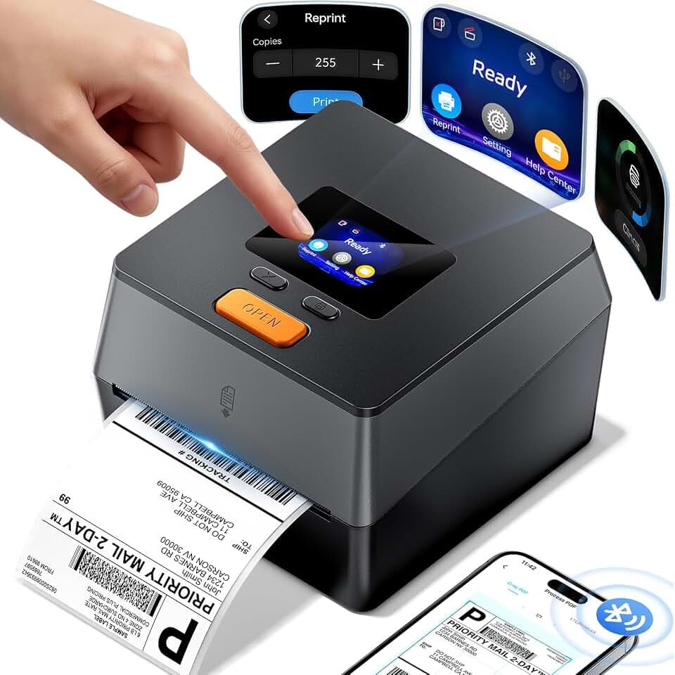 Phomemo Shipping Label Printer with Touchable Screen & Built-in Label Bin