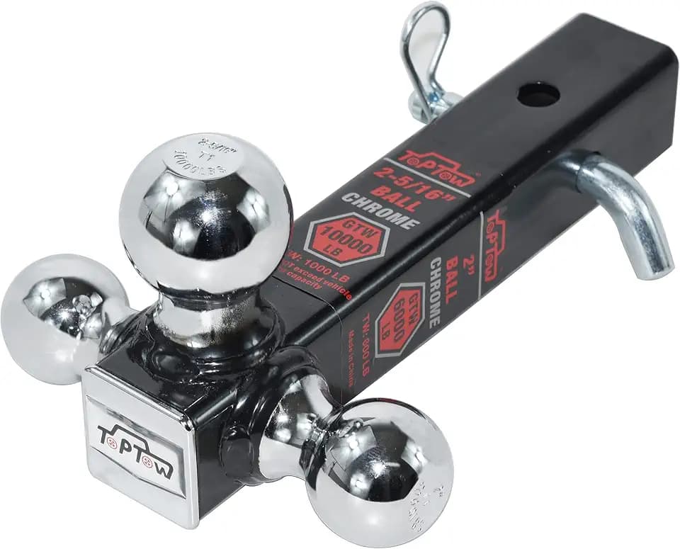 TOPTOW 64173HP Trailer Hitch Tri Ball Mount with 5/8 inch Hitch Pin, Chrome Balls, Fits for 2 inch Hitch Receivers, Hollow Shank