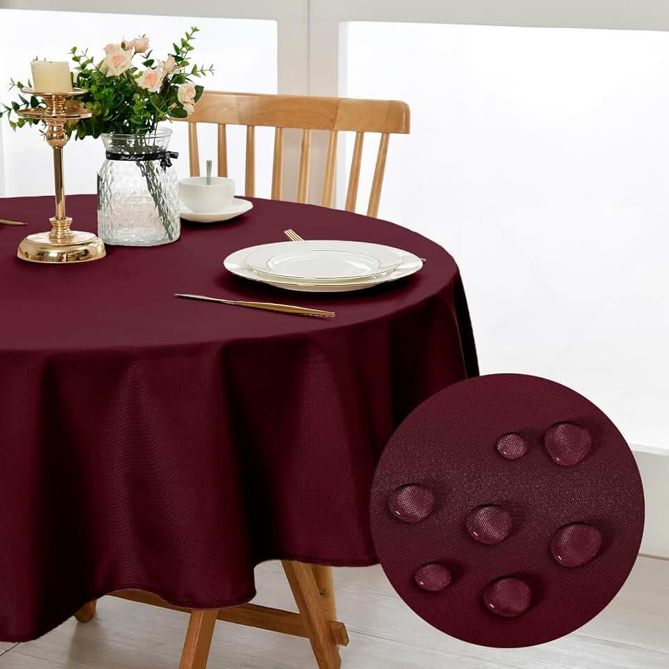 DWCN Weinrot Tischdecke Rund 180cm Fleckschutz Abwaschbar Dauerhaft Eleganz