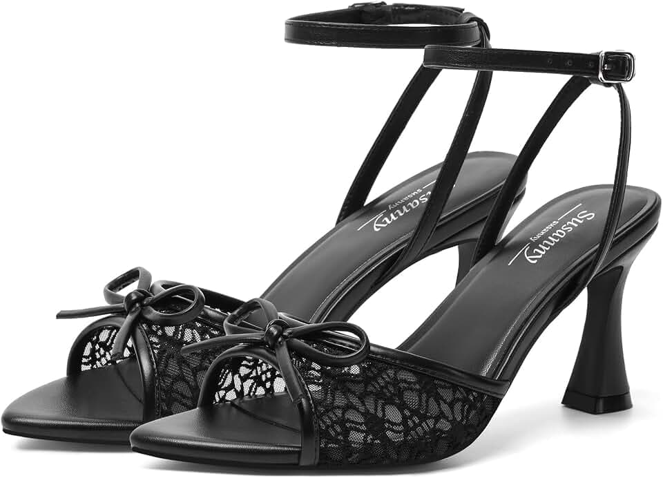 Susanny High Heels for Women Pointed Open Toe Strappy Chunky Block Heels Ankle Strap Stiletto Kitten Heeled Sandals Wedding Bridal Party Prom Sexy Dress Shoes