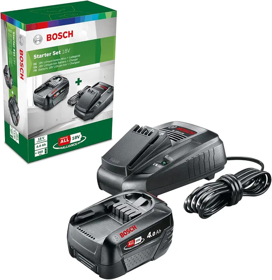 Bosch Home and Garden Starter Set 18V (18 Volt System, 4.0 Ah Batterie Akku, Ladegerät, im Karton), 1600A00ZR7