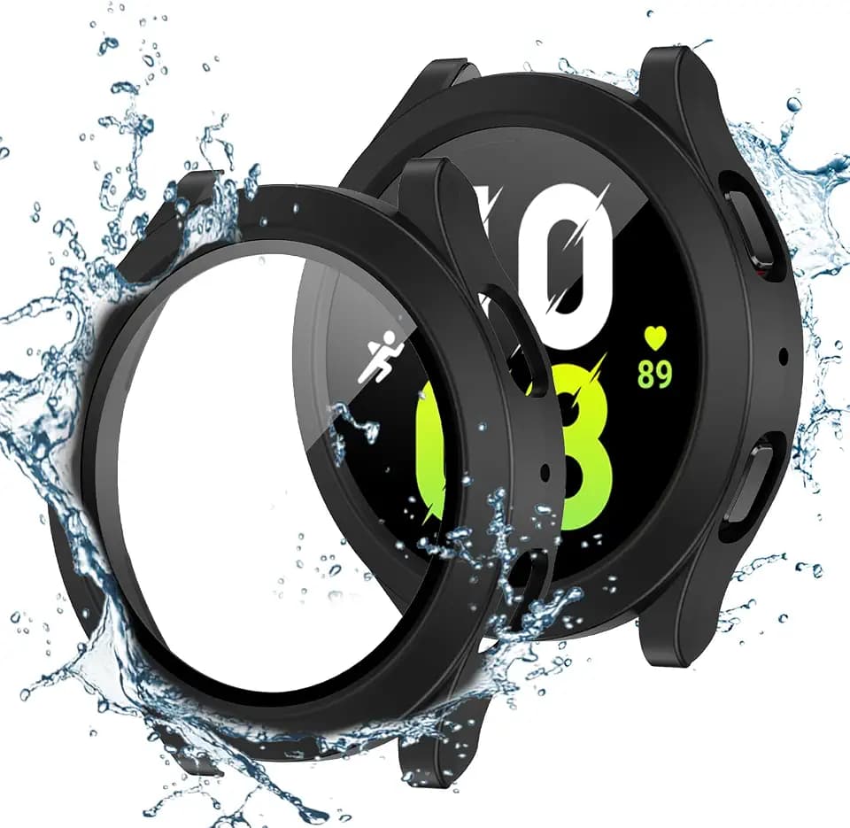 Tensea for Samsung Galaxy Watch FE 2024 & 5 2022 & 4 2021 Waterproof Screen Protector Case 40mm Accessories, Protective Face Cover for 40 mm, Hard Bumper Built-in Tempered Glass Film Women Men