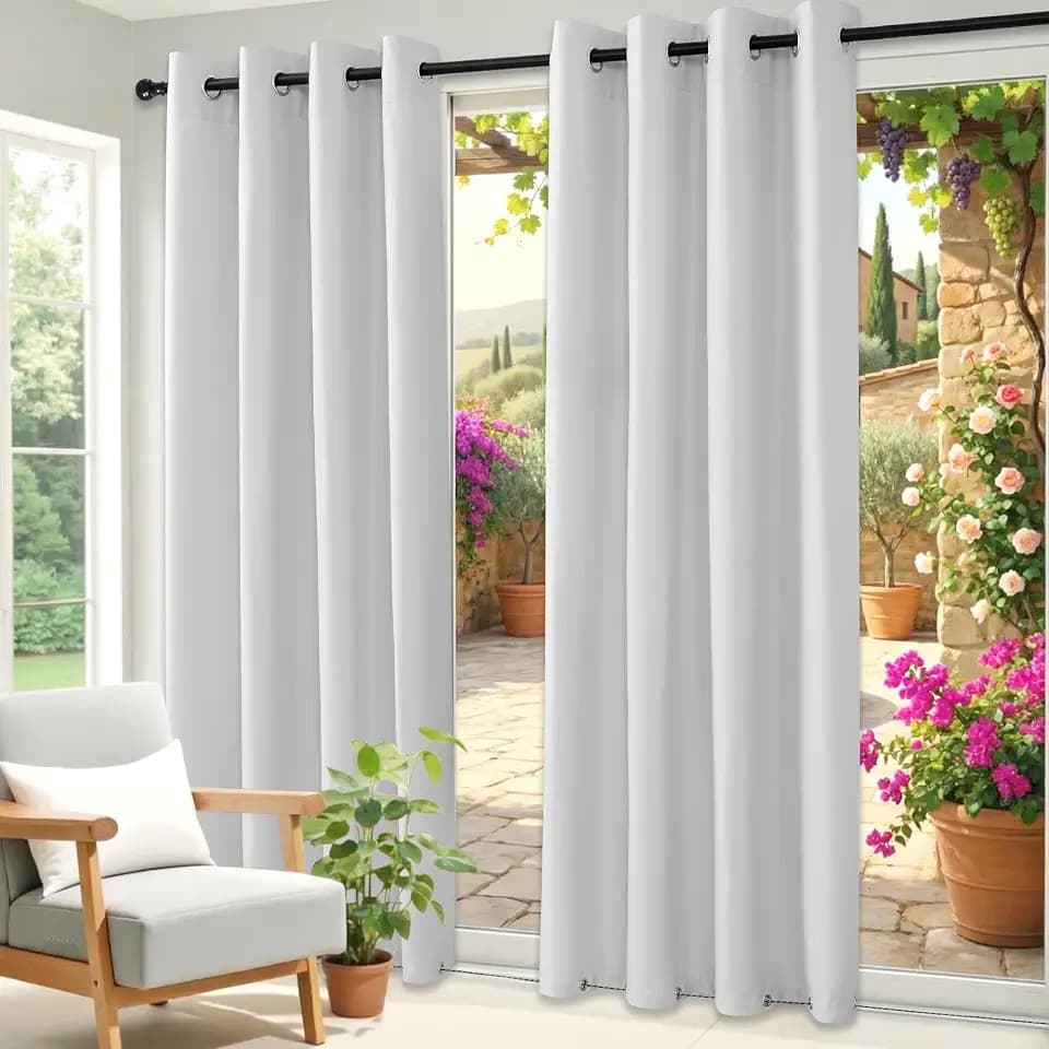 2Set Outdoor Vorhänge Wasserfest Sonnenschutz Winddicht Rostfrei Schnelltrocknend mit Ösen für Terrasse Garten Balkon Familienhaushalte einfache Montage farbecht haltbar(132x245cm, Grau-Weiß)