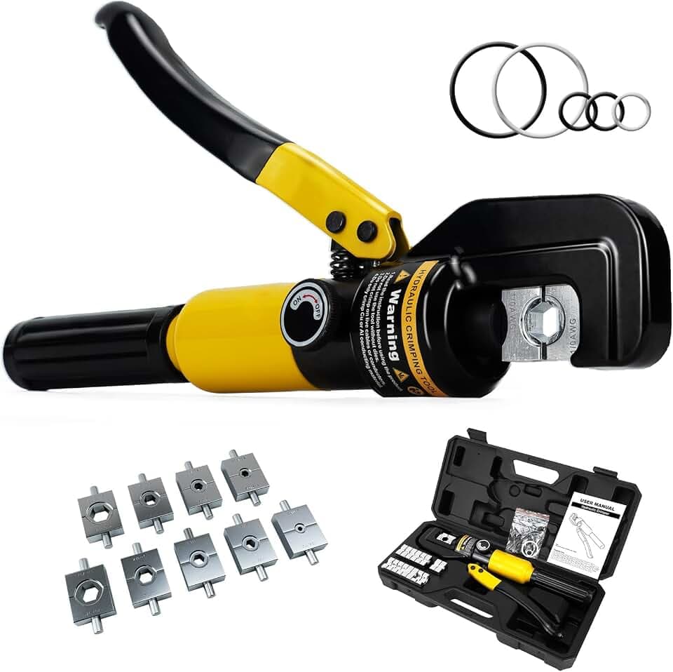 Hydraulic Crimping Tool AWG 12-2/0, Wire Cable Crimper with 9 Dies