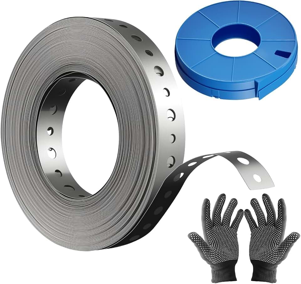 Metal Pipe Strap, 3/4 inch, 100 FT, Galvanized Hanger Strapping with Holes for Pipe Support, Flexible Trimming | Includes Storage Case & Gloves, Storage Case (100 FT 1Pack)