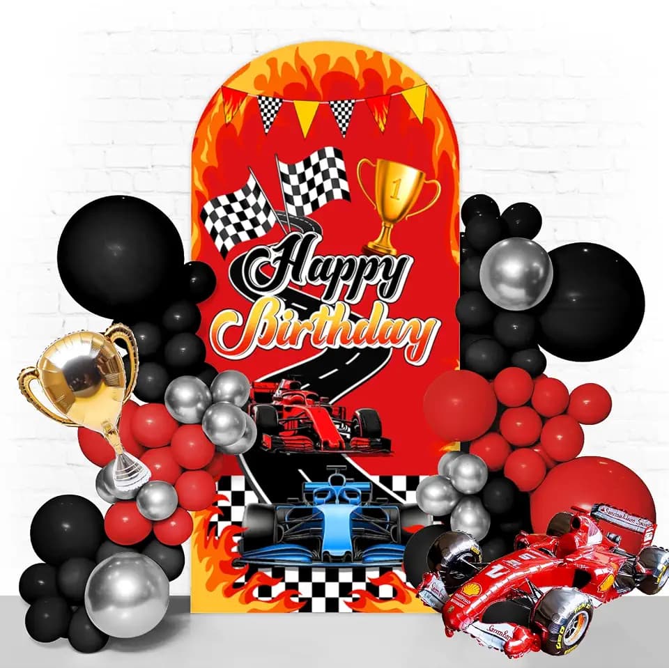 Car Racing Happy Birthday Arch Cover 6Ft Car Themed Birthday Party Decorations Supplies Cars Theme Double-Sided Spandex Backdrop Round Top Stretchy Party Photography Decor