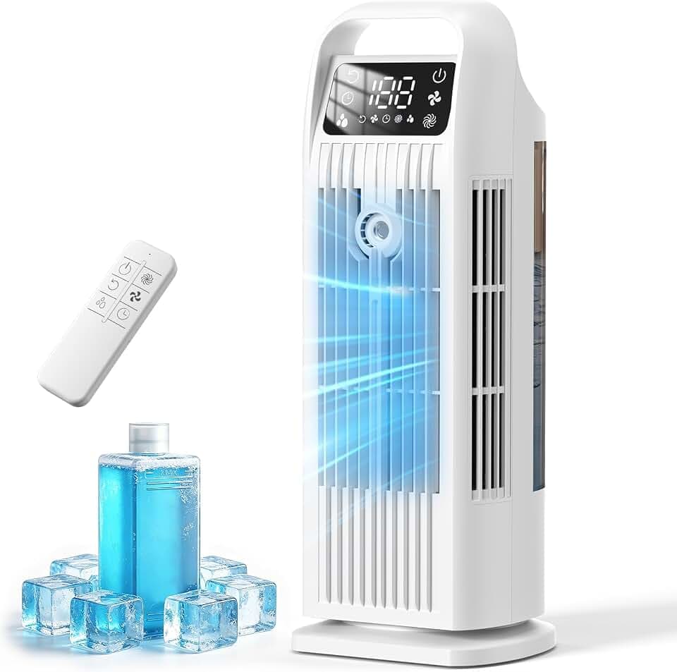 Mobile Klimaanlage 6 in 1, tragbar, leise, mit Luftkühler 1200 ml, 1-12 Stunden, Timer, 4 Geschwindigkeiten, 120 ° Oszillation, Touch-Tasten (Wolkenweiß)