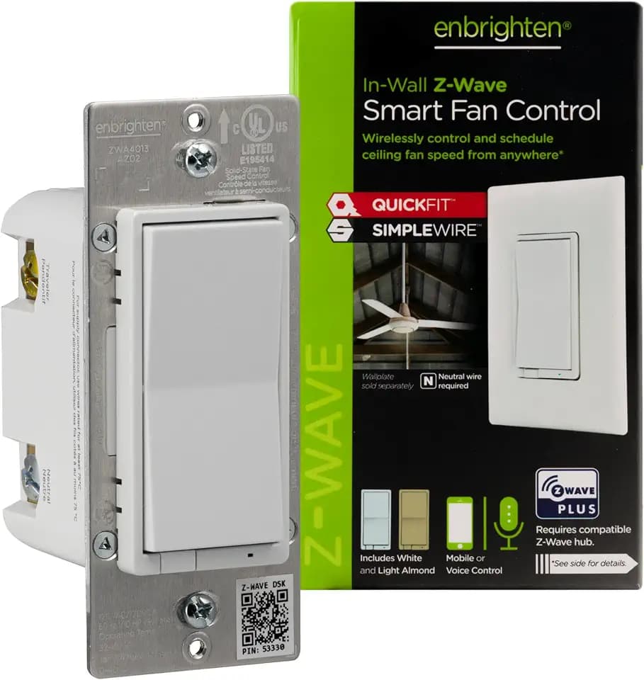 Enbrighten Z-Wave Fan Control Switch, Paddle, White & Light Almond, 1 Pack