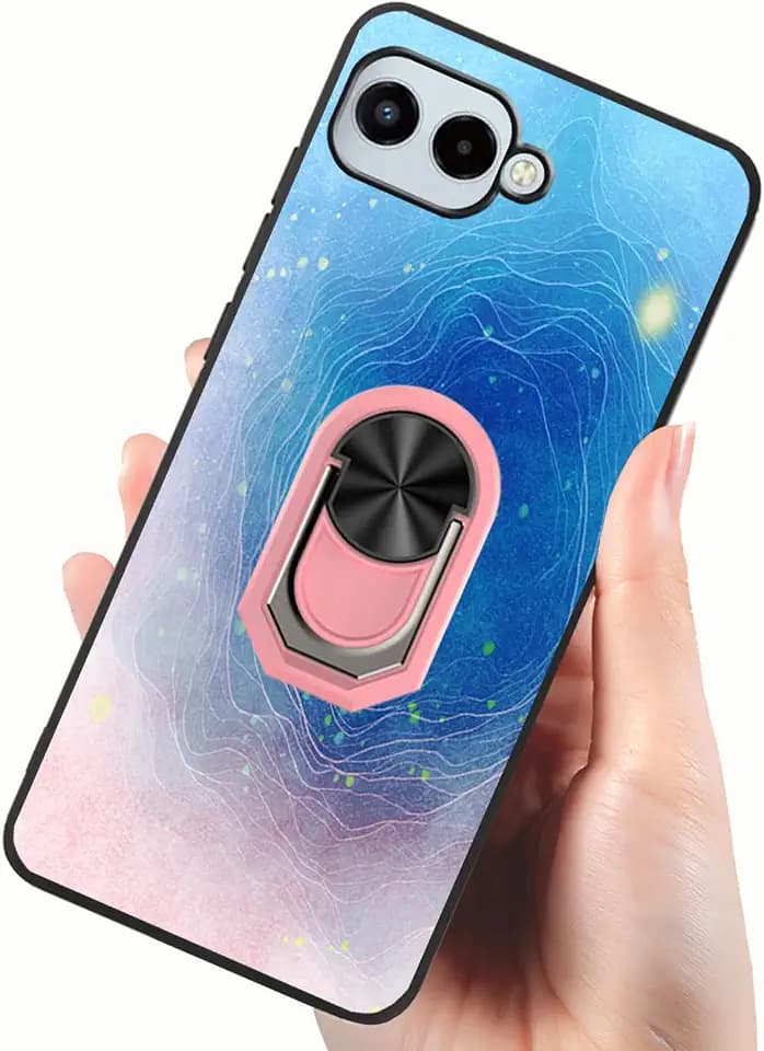 for T-Mobile REVVL 8 Case with 360° Rotatable Ring Holder Kickstand, Slim Soft TPU T-Mobile Revvl 8 Phone Cover [Blue-Pink Gradient Starry Sky Design] Star Art Painting [Magnetic Car Holder]