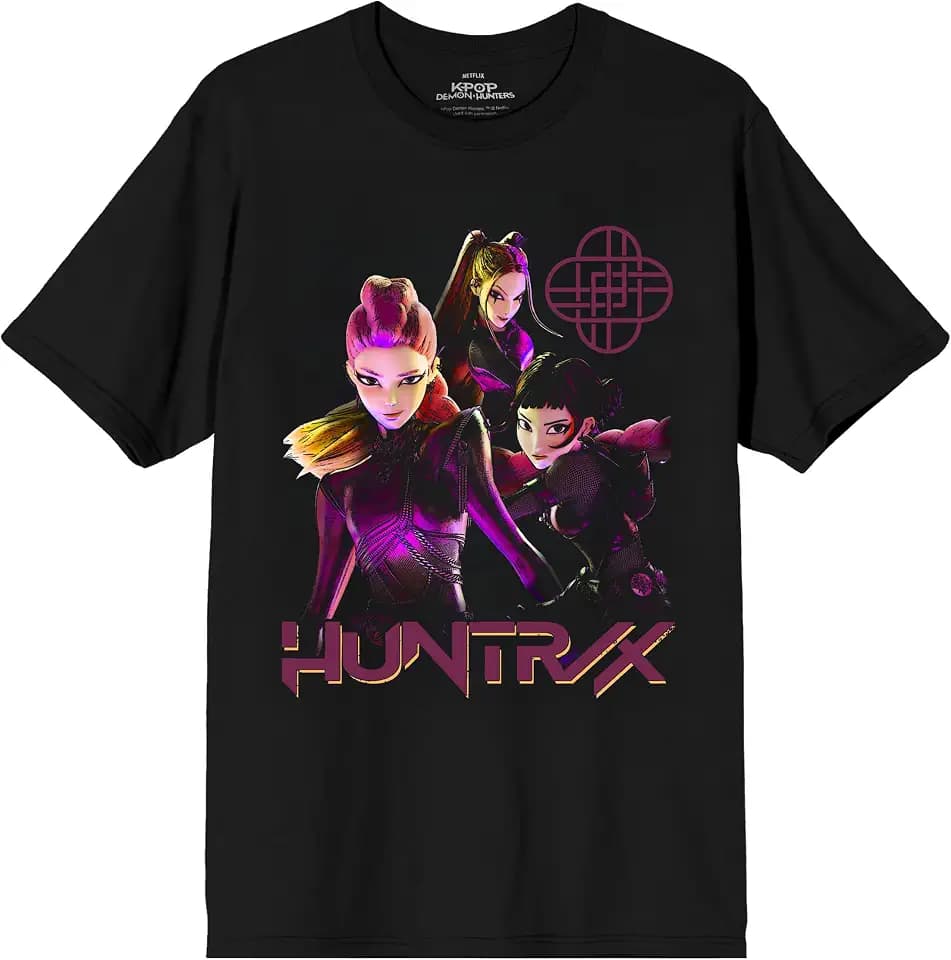 Kpop Demon Hunters Huntrix Stronger Together Adult Black Crew Neck Short Sleeve T-Shirt