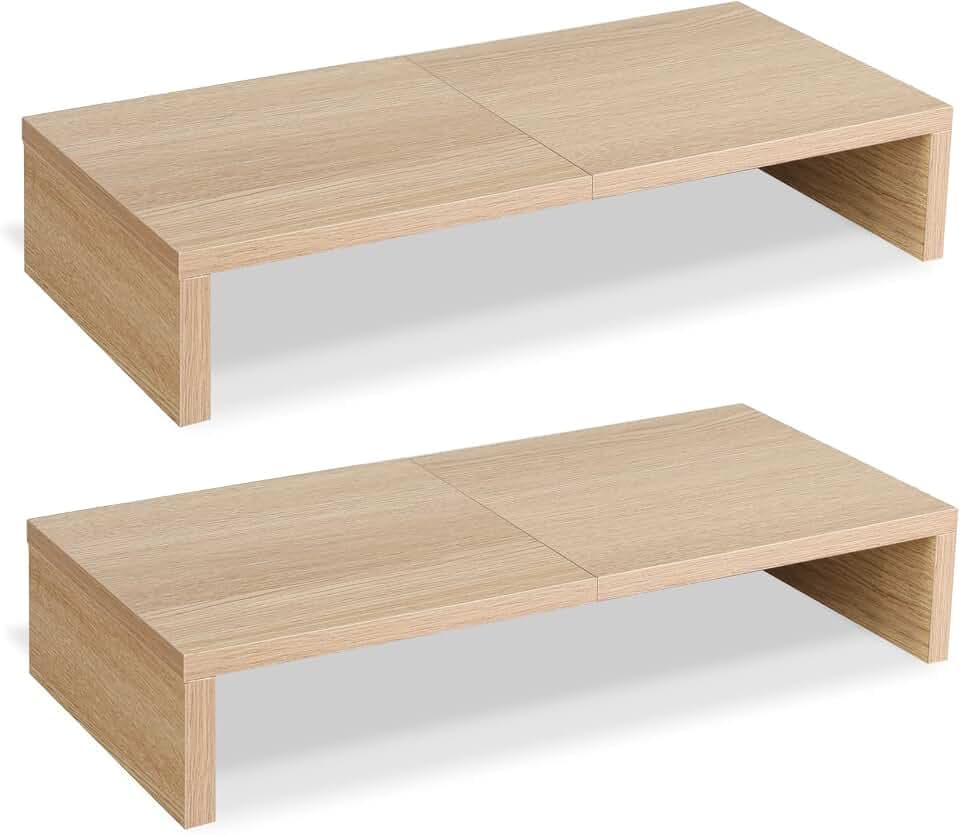 TEAMIX 2-Pack Monitor Stand Riser 20 inch, Wood Desk Computer Shelf, Maple