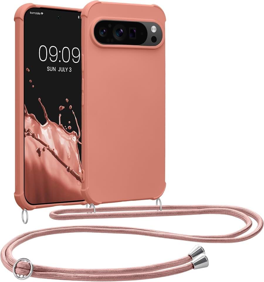 kwmobile Necklace Case kompatibel mit Google Pixel 9 / Pixel 9 Pro Hülle - Cover mit Kordel zum Umhängen - Silikon Schutzhülle Perlmutt