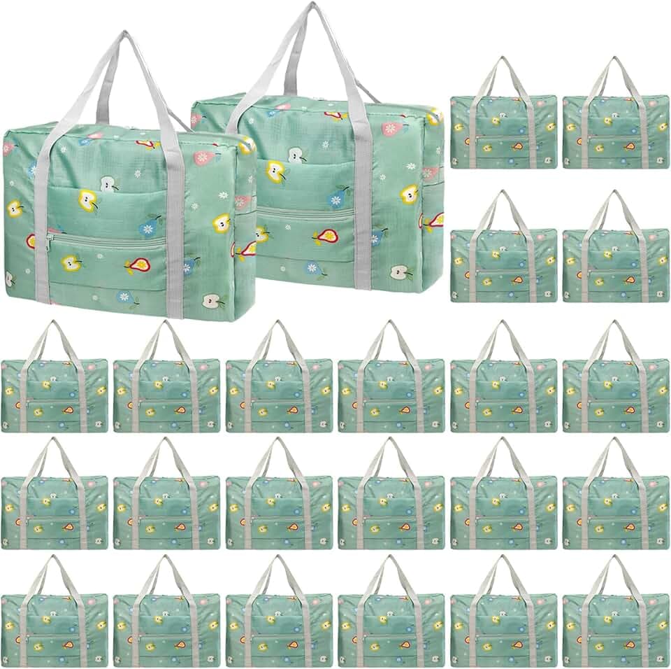 Travel Bag Carry on Duffel Bag Bulk Foldable Luggage Spirit Airlines Personal Item Bag Sports Gym Bags Weekender Overnight Bag Nylon Travel Duffel for Women (Green Apple 24PCS)
