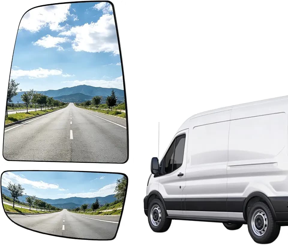Pair of Driver Left Side Upper and Lower Rearview Mirror Glass for Ford Transit 150 250 350 2015-2023 MK8,with Backing Plate,Direct OEM Replacement