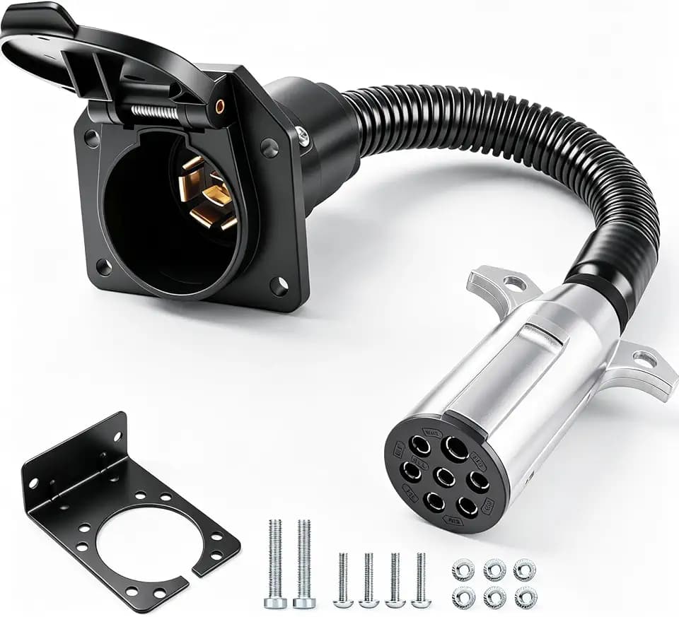 7 Pin Round to 7 Pin RV Trailer Adapter,7 Pin Trailer Plug Adapter with Mounting Bracket,7 Pole Round to 7 RV Blade Adapter Connector,Trailer Connector