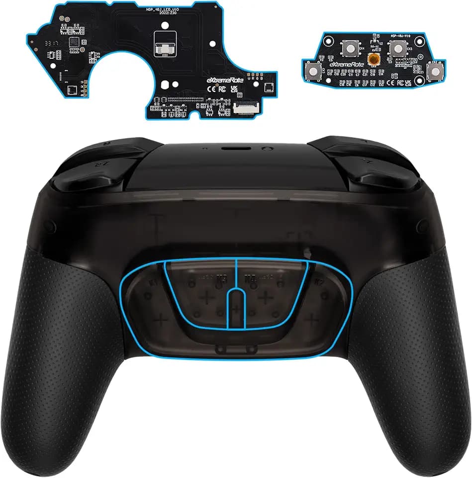 eXtremeRate Back Buttons Attachment for Nintendo Switch Pro Controller, Clear Black Back Paddles Programable RISE4 Remap Kit for Switch Pro Controller - Controller NOT Included