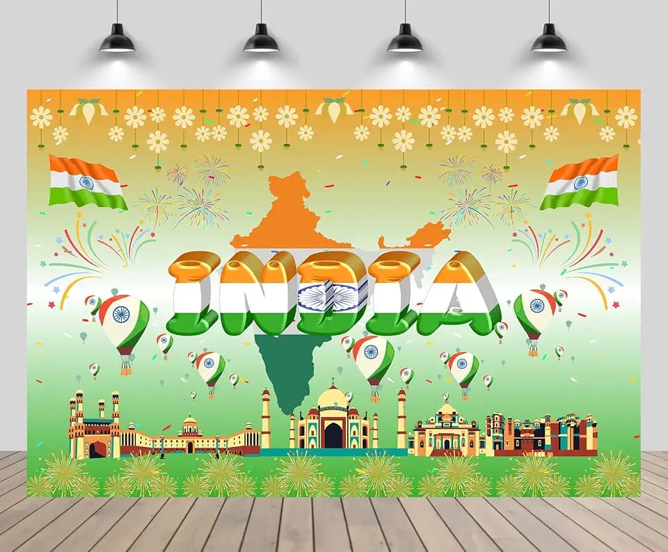 8x6ft India Day Backdrop Indian National Flag India Traditional Symbols 15th August Independence Day Historical Landmark Background Indian Theme Party Decorations Photo Studio Props