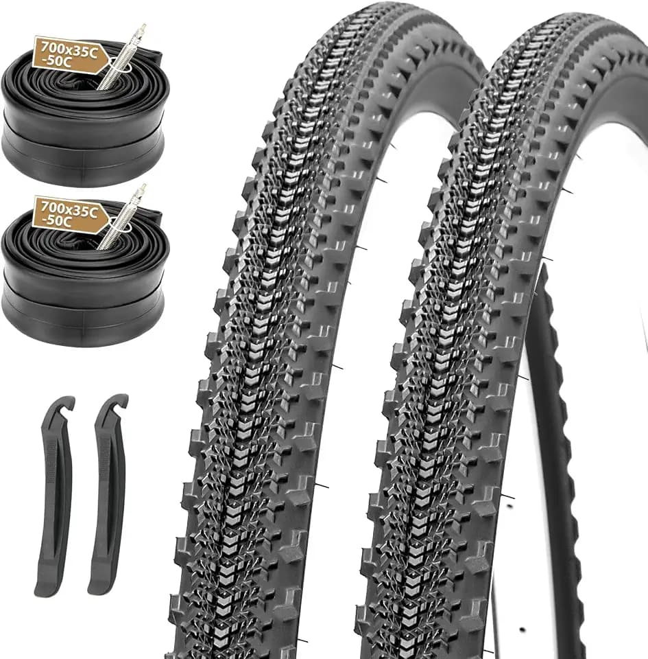 MOHEGIA 700c Gravel Bike Tires Set: 2-Pack 700x38C/700x40C/700Cx42C Folding Bicycle Tires All-Terrain and Pair Inner Tubes with Tire Levers for Off-Road Adventures
