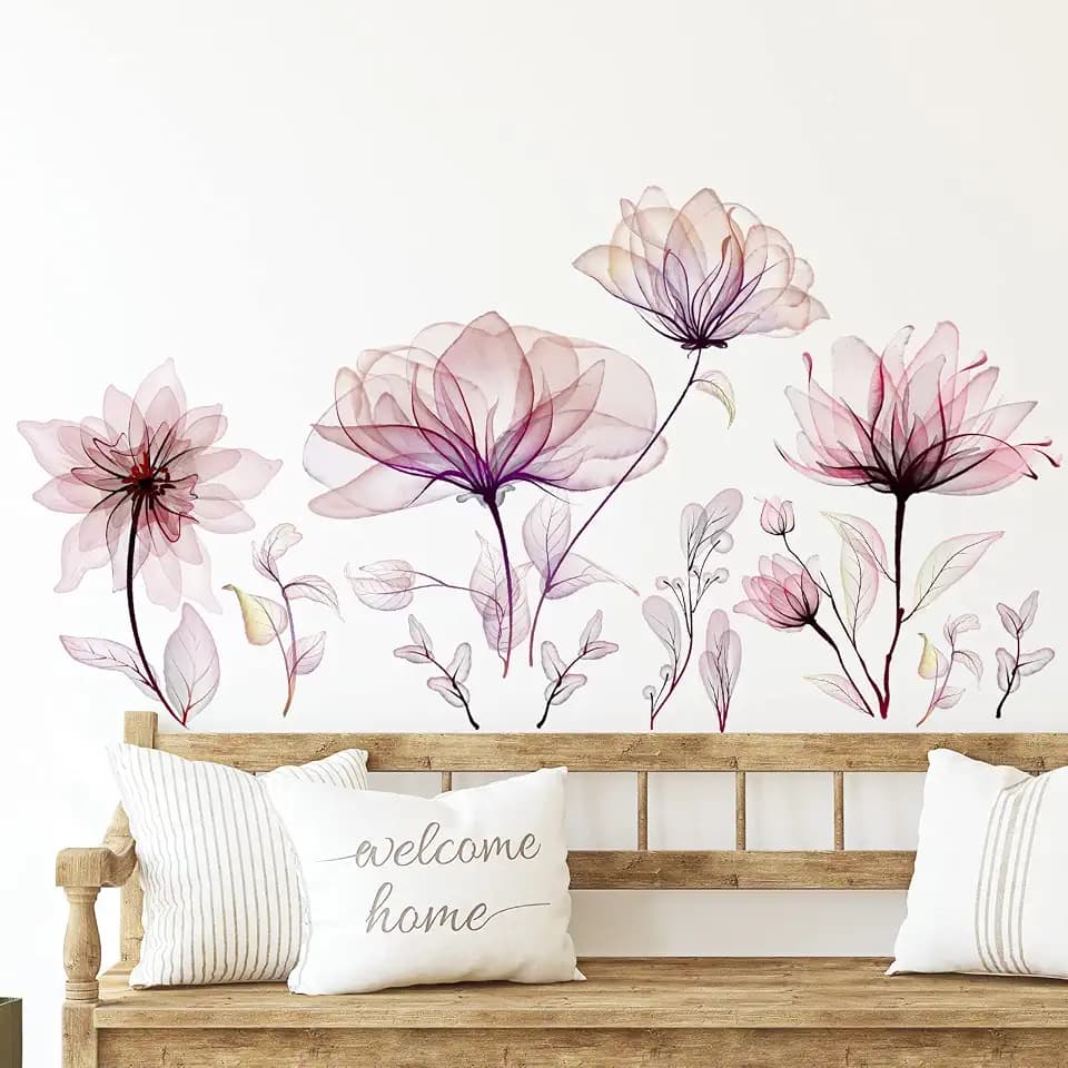 Zonon 6 Pcs Flower Wall Decals Peel and Stick Sticker, Pink Flower